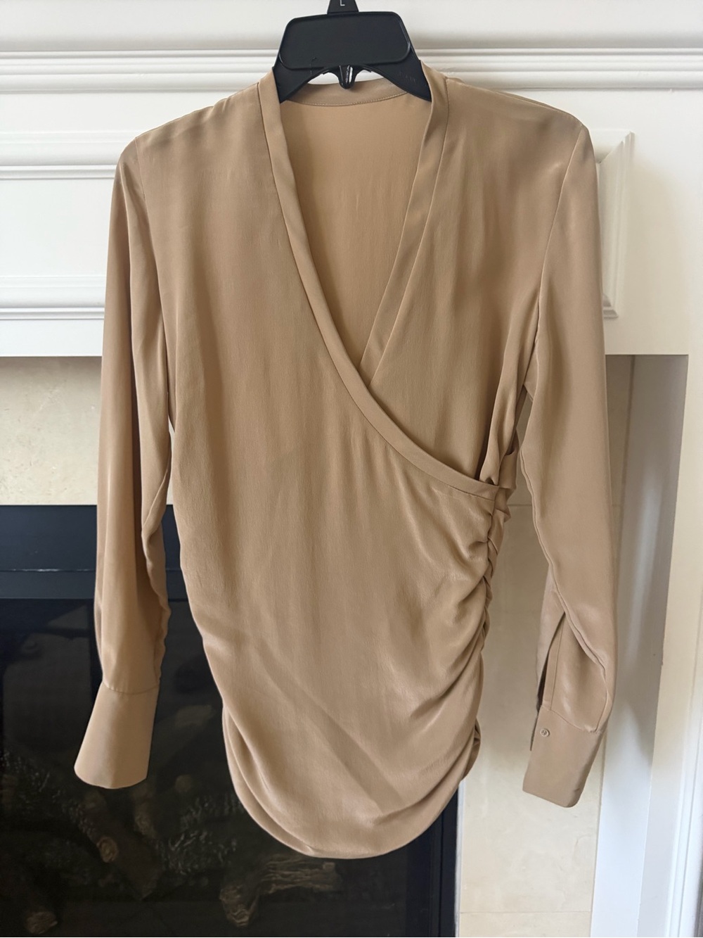 Classic Wrap-Front Blouse in Tan